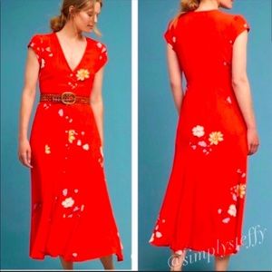 Anthropologie Lanesboro Dress Red Size Medium NEW